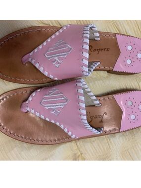 Jack Rogers Pink Leather Whipstitch Thong Sandals